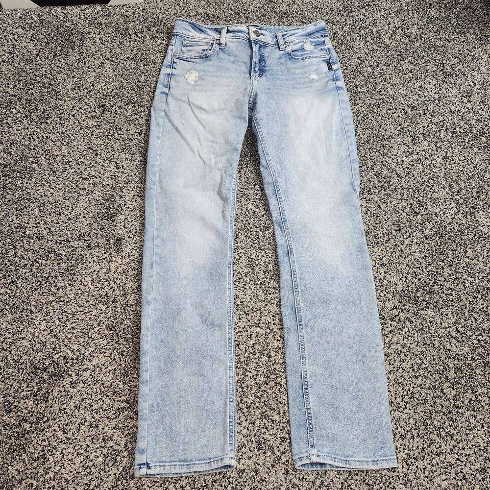 silver jeans elyse straight Leg Jeans Lightwash Women 28x31, 10" Rise Distressed